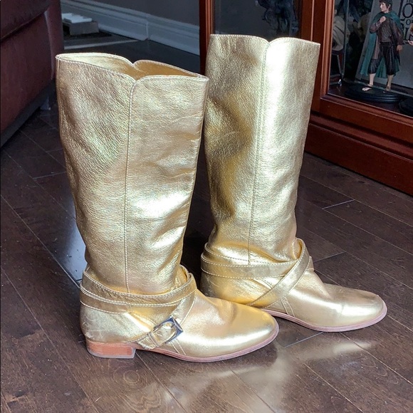 Marc by Marc Jacobs Gold leather Moto Boots - Picture 1 of 7
